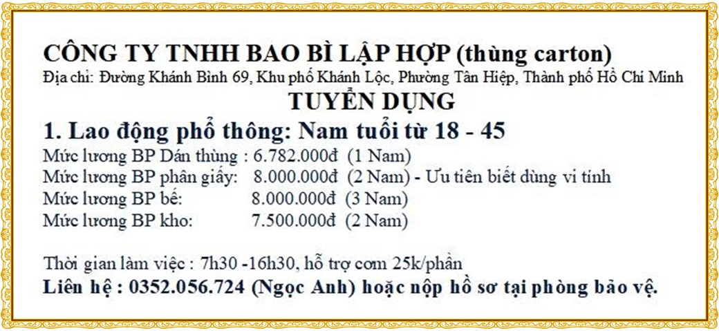 Tuyển dụng Việc làm tại KCN An Tây (Protrade) Bình Dương lương cao cập nhật mới ngày 22 tháng 10 năm 2026