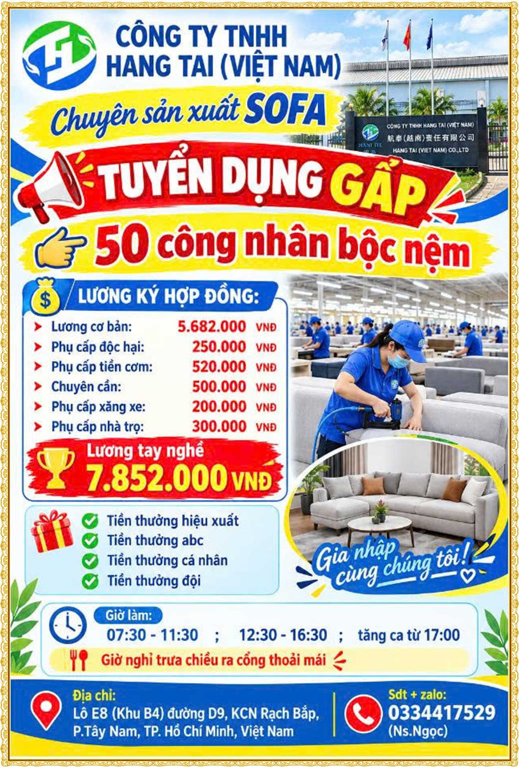 Tuyển dụng Việc làm tại KCN Việt Hương Bình Dương lương cao cập nhật mới ngày 22 tháng 10 năm 2026