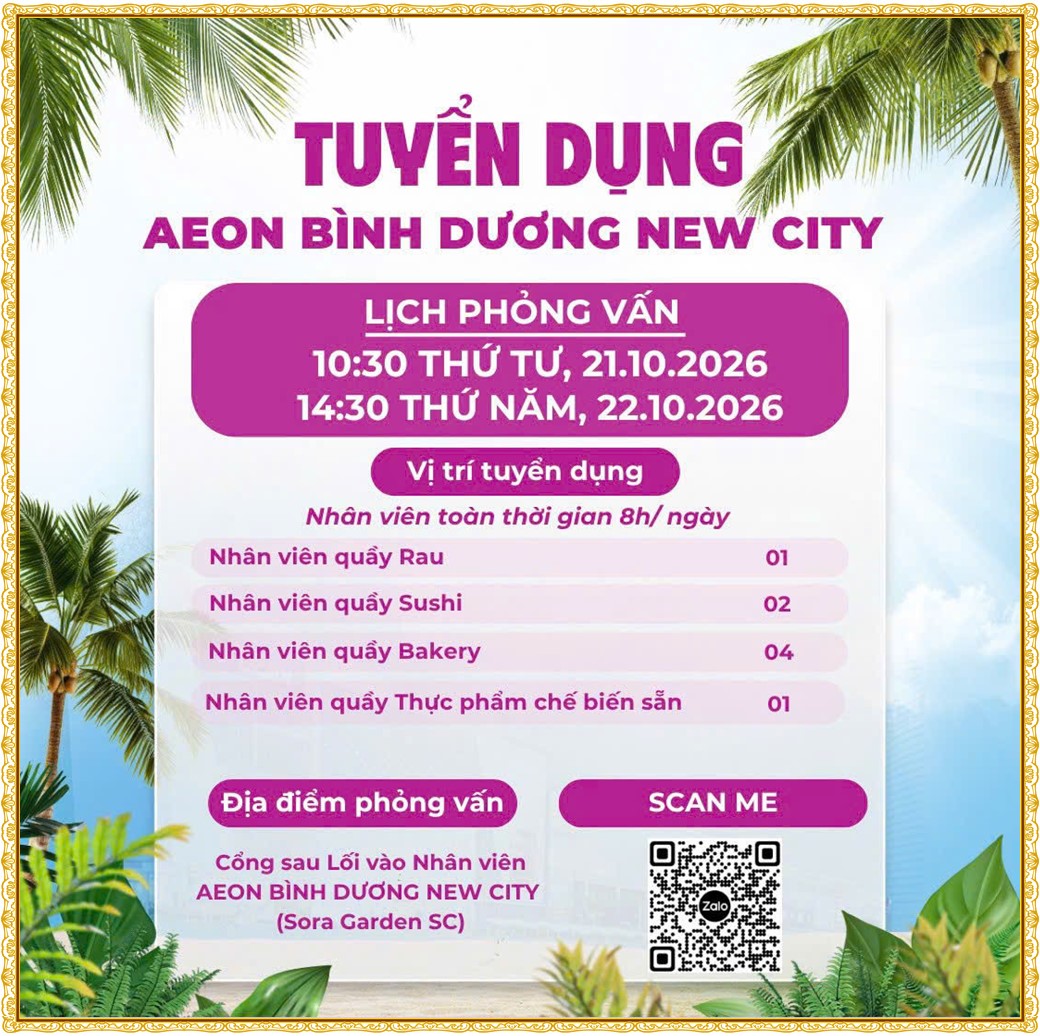 Tuyển dụng Việc làm tại KCN Nam Tân Uyên Bình Dương lương cao cập nhật mới ngày 23 tháng 10 năm 2026