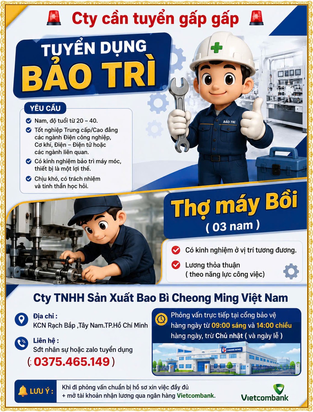 Tuyển dụng Việc làm tại KCN Bàu Bàng Bình Dương lương cao cập nhật mới ngày 24 tháng 08 năm 2026