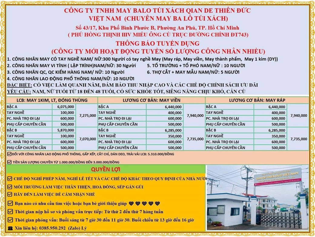 Tuyển dụng Việc làm tại KCN Sóng Thần Bình Dương lương cao cập nhật mới ngày 24 tháng 09 năm 2026