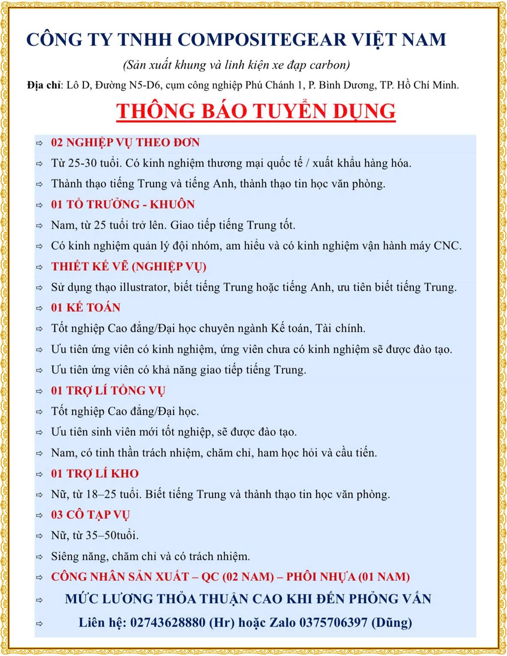 Tuyển dụng Việc làm tại KCN Việt Nam Singapore VSIP II Bình Dương lương cao cập nhật mới ngày 25 tháng 08 năm 2026