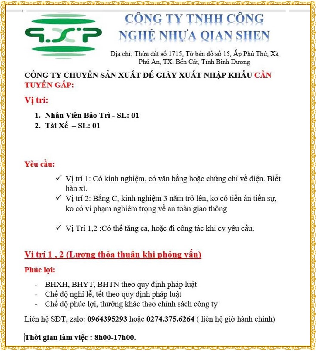 Tuyển dụng Việc làm tại KCN An Tây (Protrade) Bình Dương lương cao cập nhật mới ngày 25 tháng 08 năm 2026