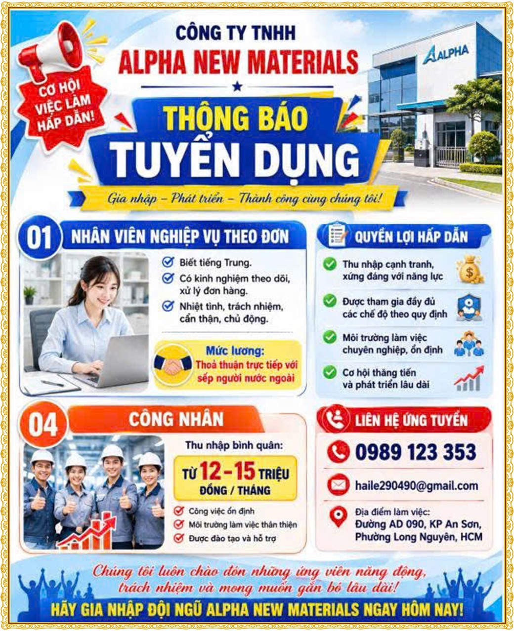 Tuyển dụng Việc làm tại KCN Đại Đăng Bình Dương lương cao cập nhật mới ngày 26 tháng 08 năm 2026