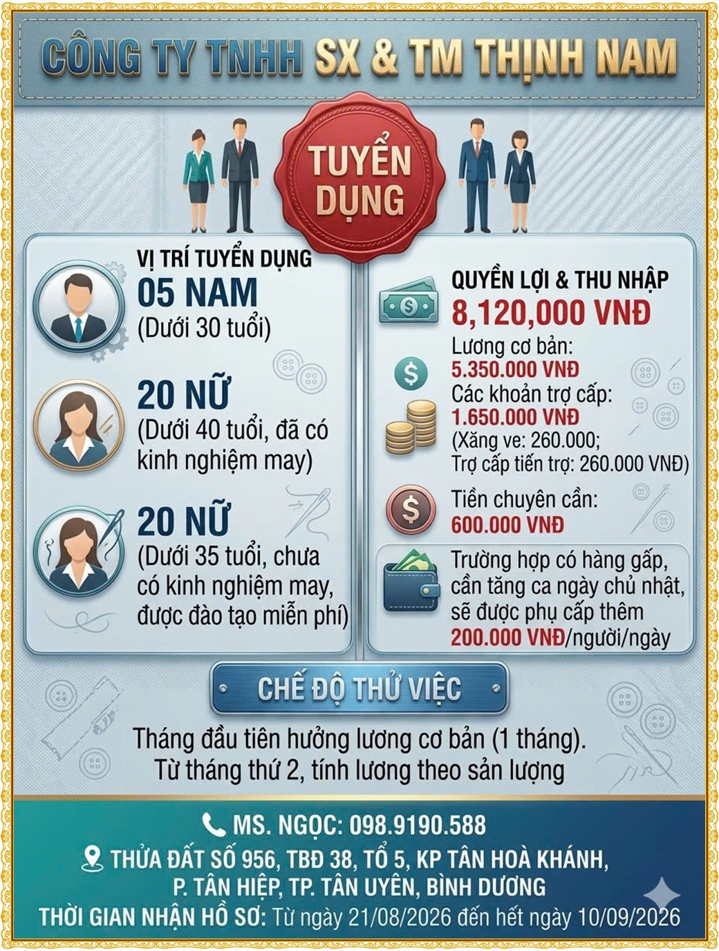 Tuyển dụng Việc làm tại KCN Việt Hương Bình Dương lương cao cập nhật mới ngày 26 tháng 08 năm 2026