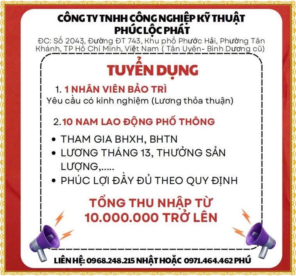 Tuyển dụng Việc làm tại KCN Mỹ Phước Bình Dương lương cao cập nhật mới ngày 26 tháng 10 năm 2026