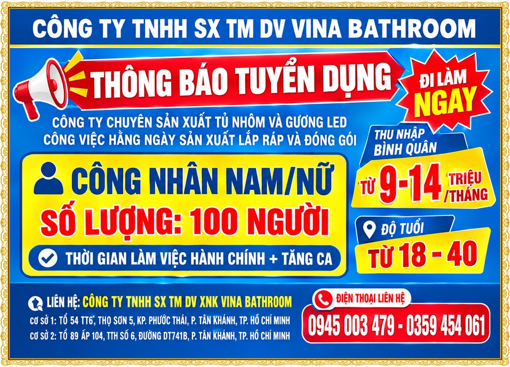 Tuyển dụng Việc làm tại KCN Bàu Bàng Bình Dương lương cao cập nhật mới ngày 26 tháng 10 năm 2026
