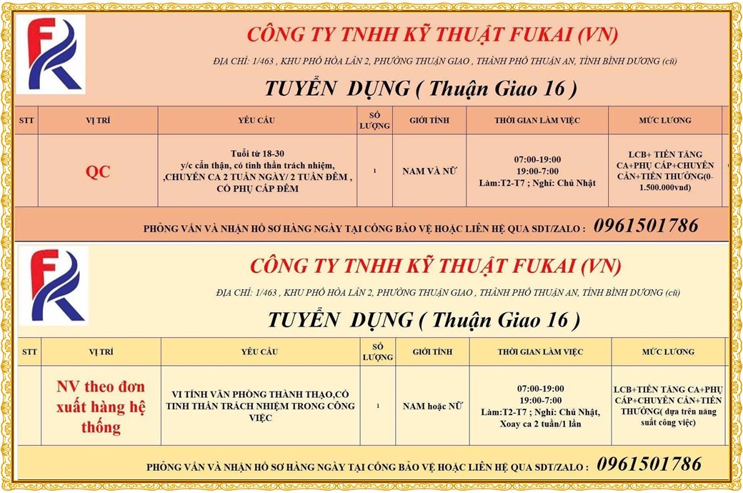 Tuyển dụng Việc làm tại KCN Mỹ Phước Bình Dương lương cao cập nhật mới ngày 27 tháng 08 năm 2026