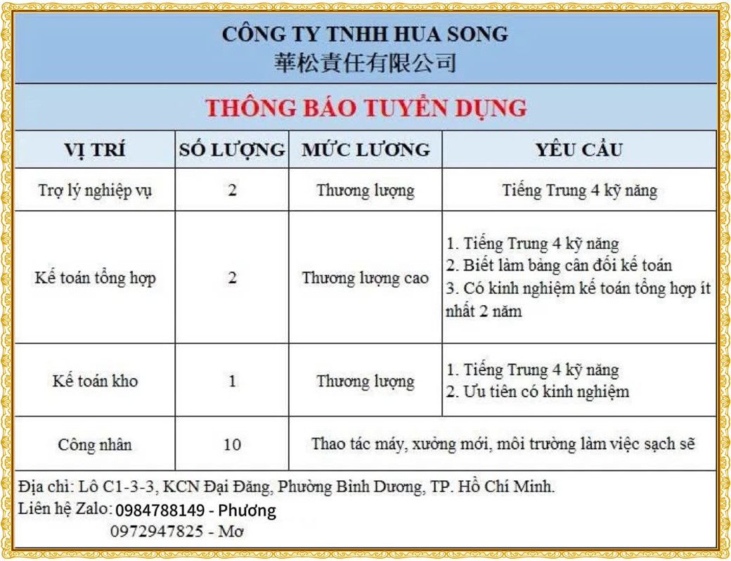 Tuyển dụng Việc làm tại KCN Rạch Bắp Bình Dương lương cao cập nhật mới ngày 27 tháng 08 năm 2026