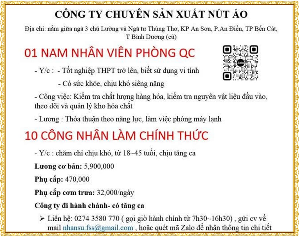 Tuyển dụng Việc làm tại KCN Việt Hương Bình Dương lương cao cập nhật mới ngày 27 tháng 08 năm 2026