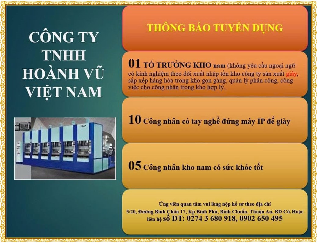 Tuyển dụng Việc làm tại KCN Đại Đăng Bình Dương lương cao cập nhật mới ngày 28 tháng 09 năm 2026