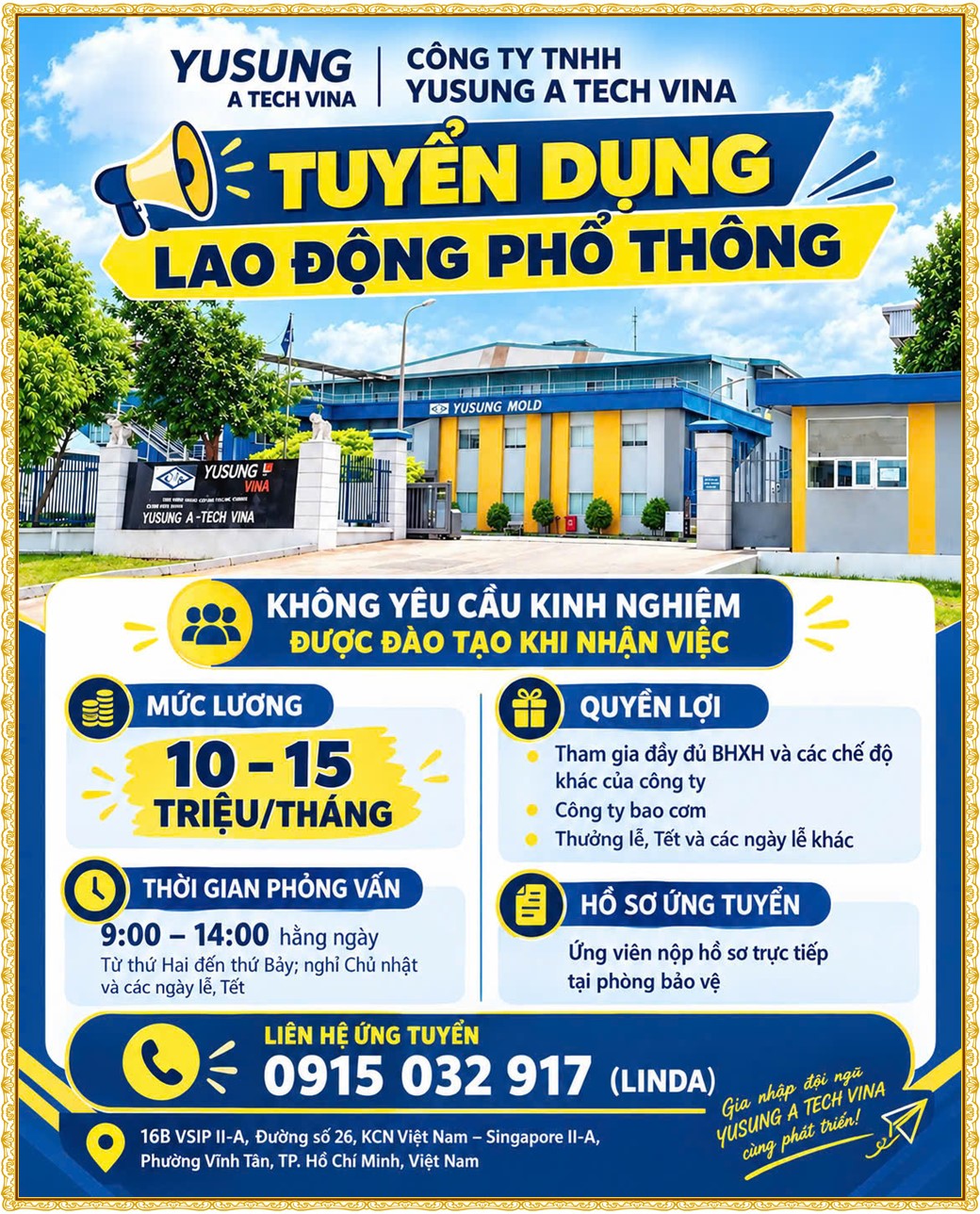 Tuyển dụng Việc làm tại KCN Nam Tân Uyên Bình Dương lương cao cập nhật mới ngày 30 tháng 10 năm 2026